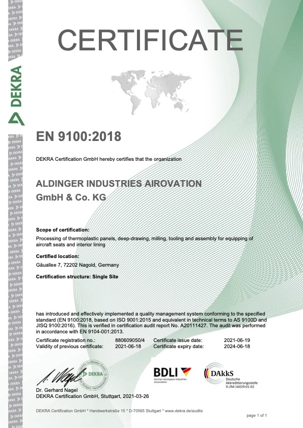 Certificate EN 9100-2018 EN